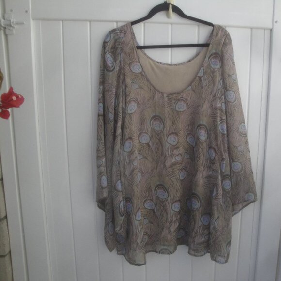 Show Me Your Mumu Blouse Med Peacock Feather Oversized with Bell Sleeves - Picture 3 of 4